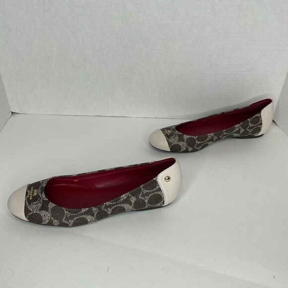 Coach Chelsea Chestnut Brown White Cap Toe Heel Ballet Flats Shoes Size 6B - Picture 4 of 10